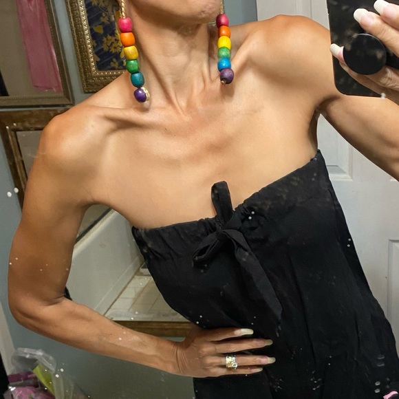 Society for Rational Dress black strapless romper jumpsuit pockets shorts S - Picture 2 of 10